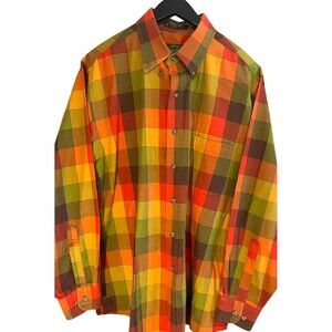 Men's Orvis Signature Long Sleeve Button Up Orange‎ Green Red Check Size Large